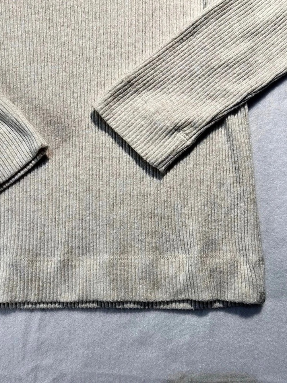 LOFT Oatmeal Cream Ribbed Knit Henley Polo Sweater Top Academia Preppy Softgirl - Picture 6 of 11